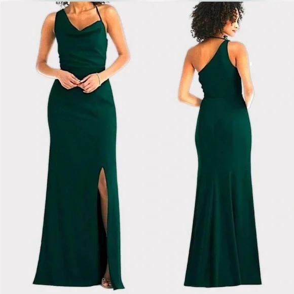 After Six Green Asymmetrical One-Shoulder Cocktail Dress - Picture 1 of 7